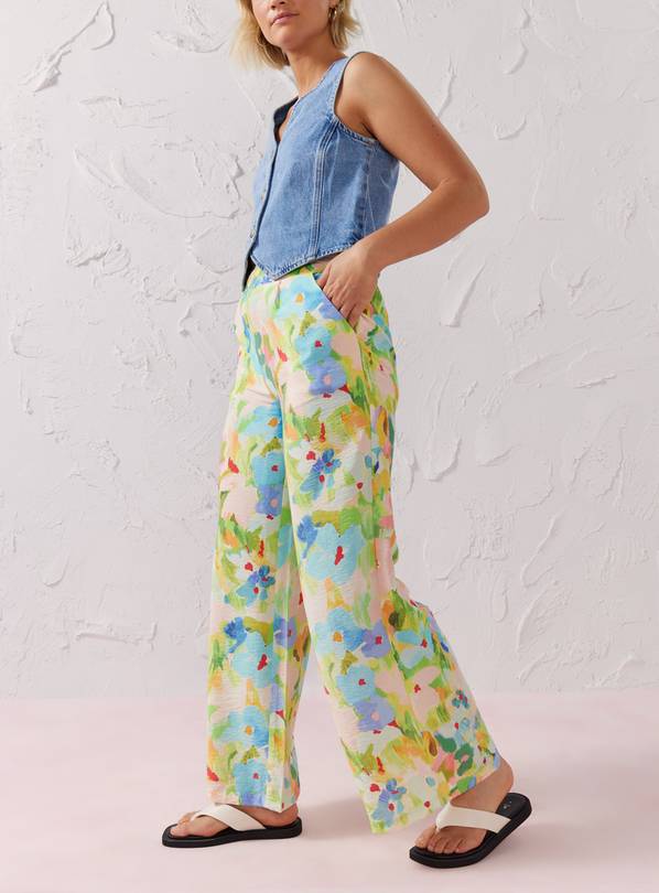 EVERBELLE Floral Blurred Print Wide Leg Trousers 10